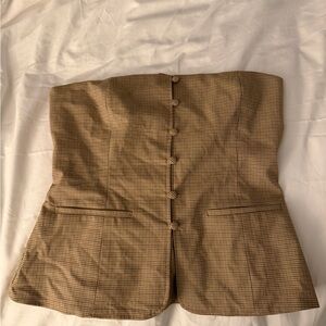 Zara Tan Plaid Strapless Top